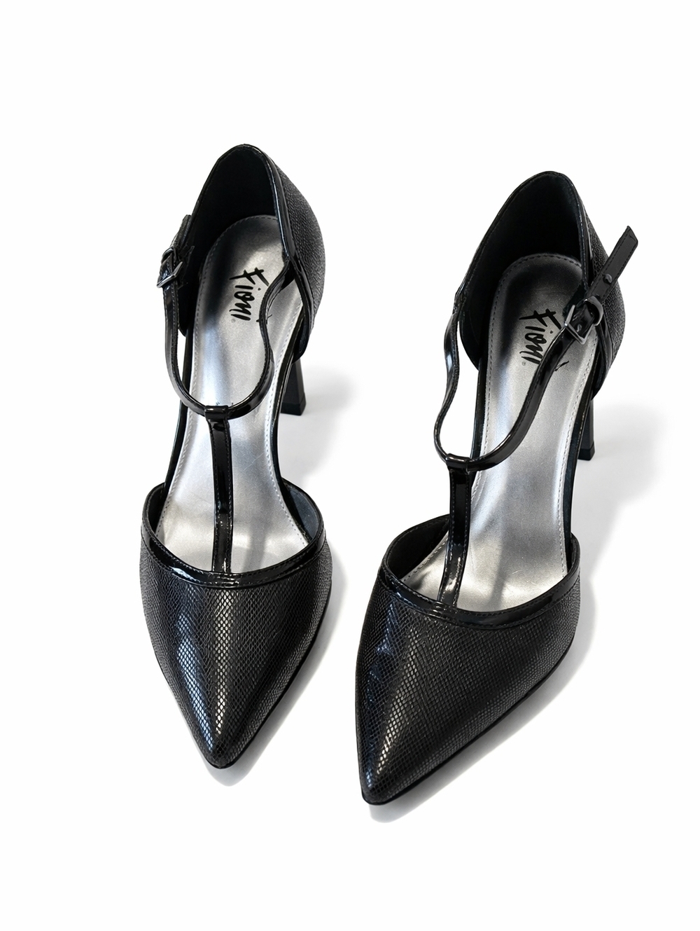 FIONI Black Pointed-Toe Strappy Heels